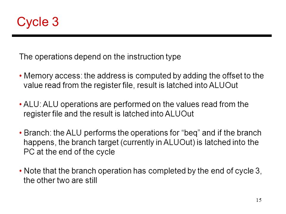 Cycle 3 The operations depend on the instruction type