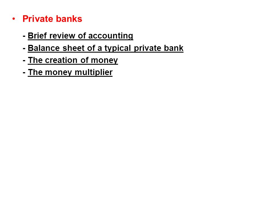 Private banks - Balance sheet of a typical private bank