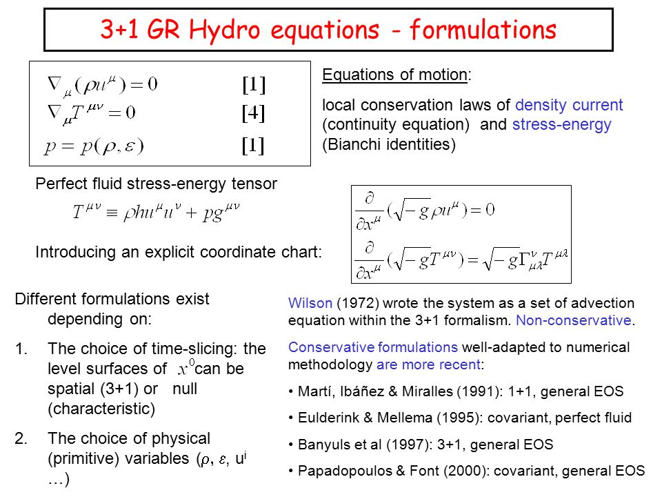 3+1 GR Hydro equations - formulations