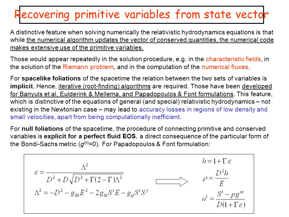 Recovering primitive variables from state vector