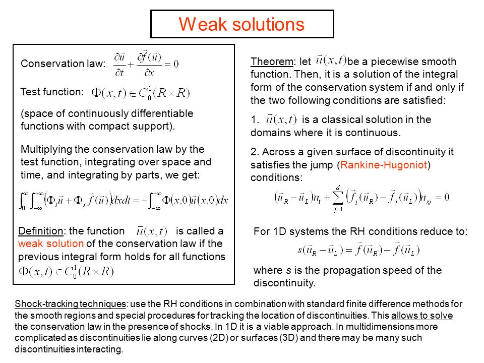 Weak solutions Conservation law: