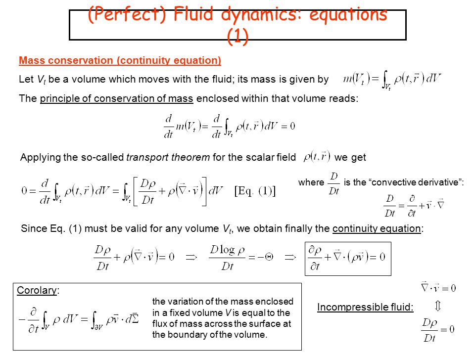 (Perfect) Fluid dynamics: equations (1)