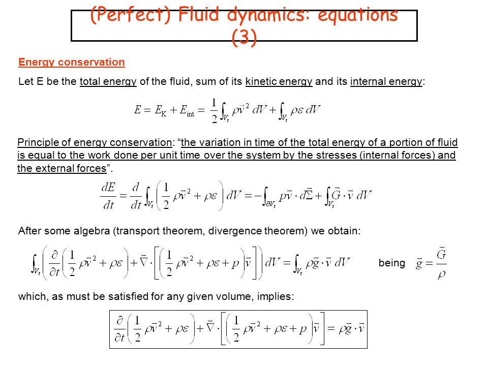 (Perfect) Fluid dynamics: equations (3)