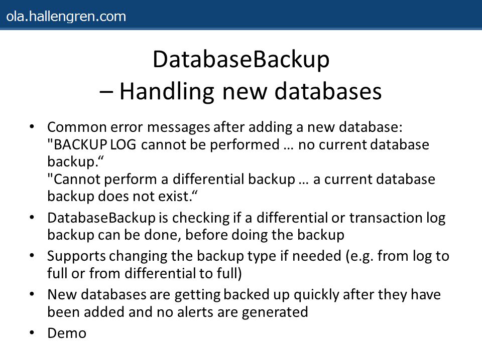 DatabaseBackup – Handling new databases