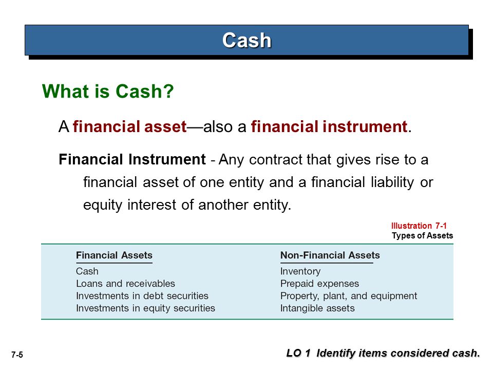 Cash What is Cash A financial asset—also a financial instrument.