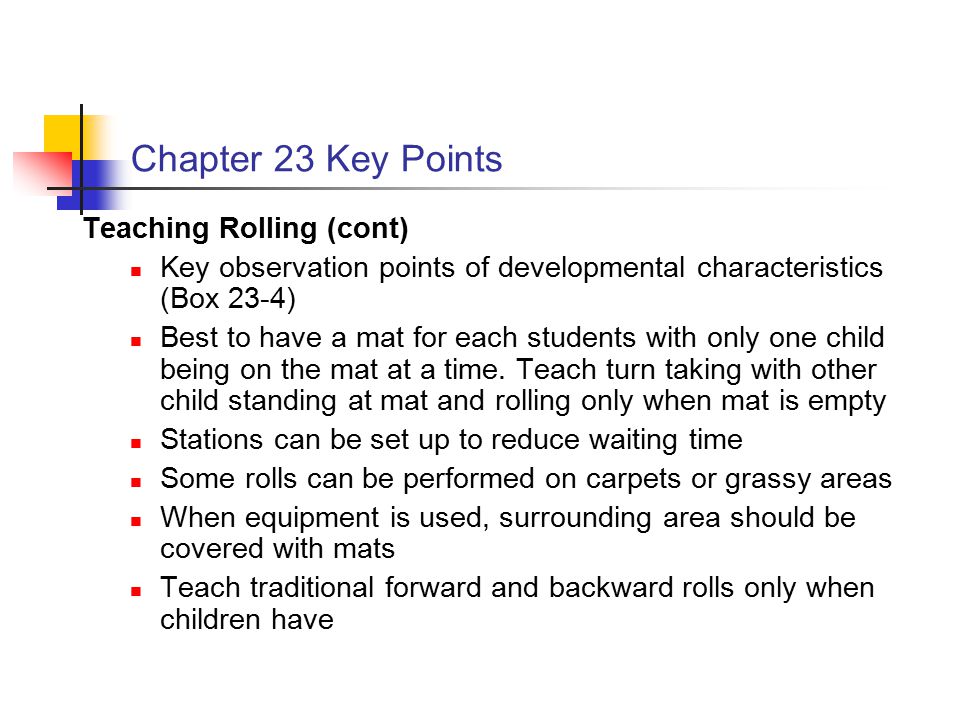 Chapter 23 Key Points Teaching Rolling (cont)