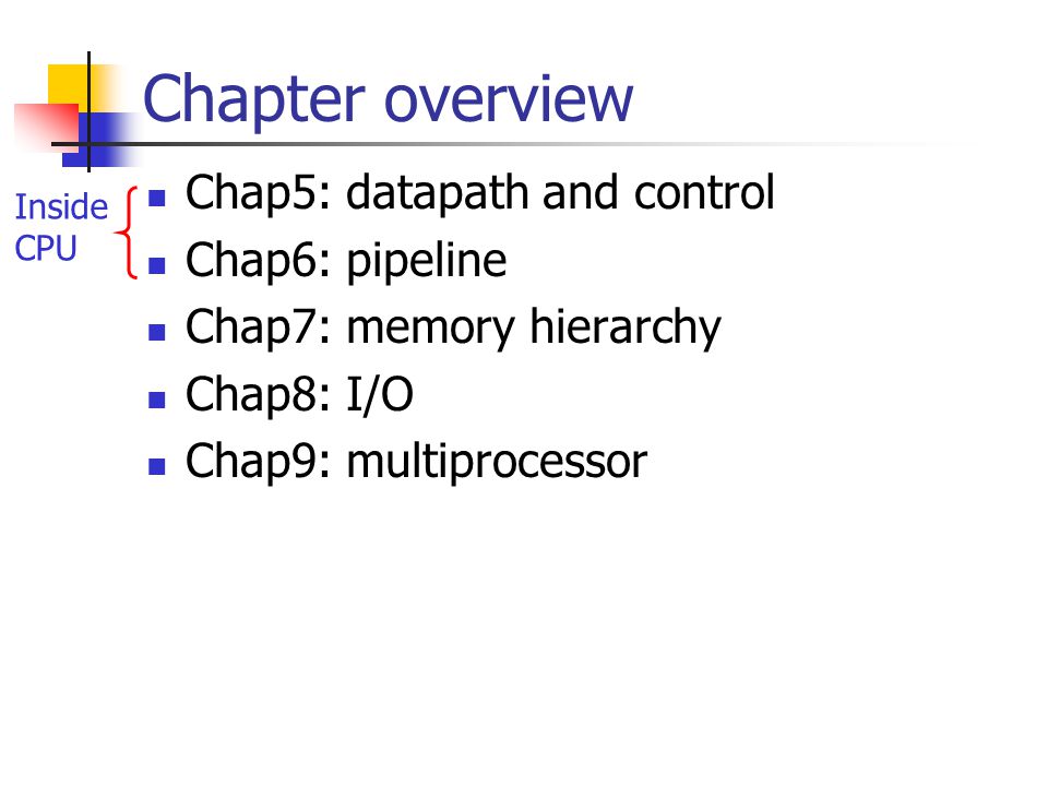 Chapter overview Chap5: datapath and control Chap6: pipeline