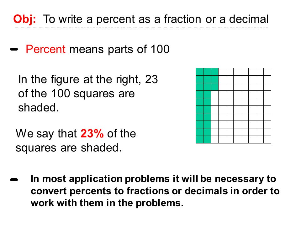 Obj: To write a percent as a fraction or a decimal