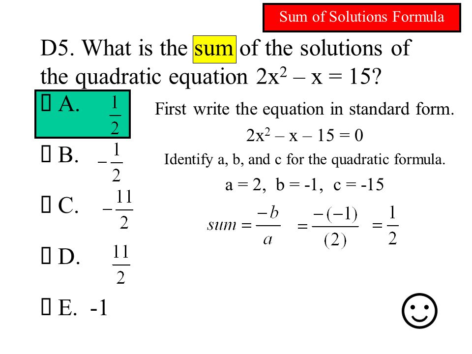 Sum of Solutions Formula