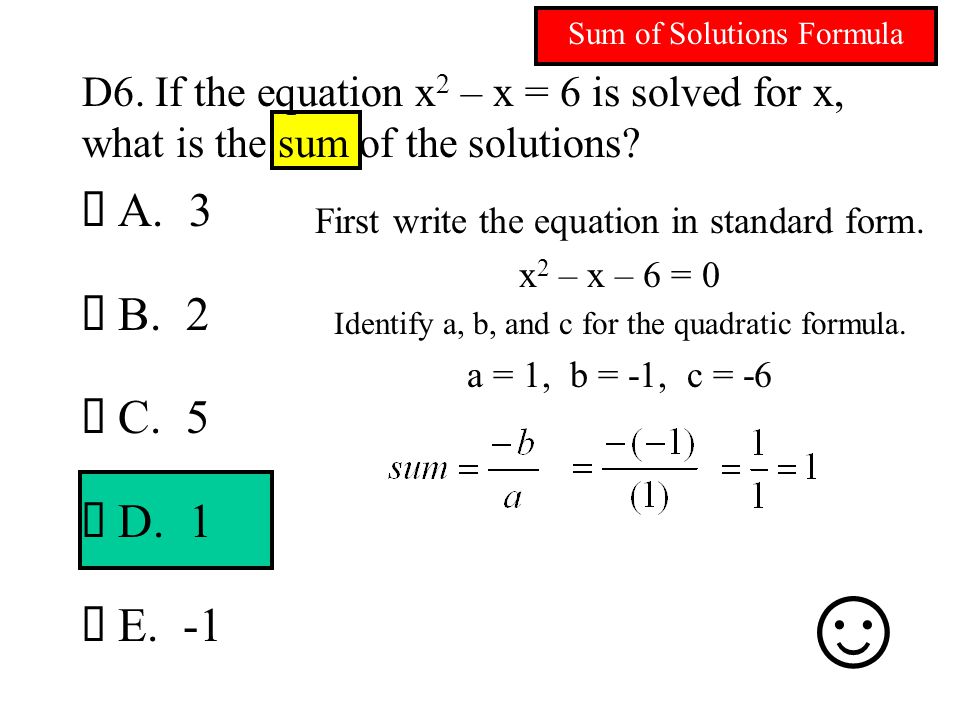 Sum of Solutions Formula