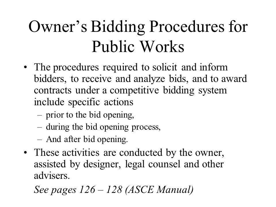 Owner’s Bidding Procedures for Public Works