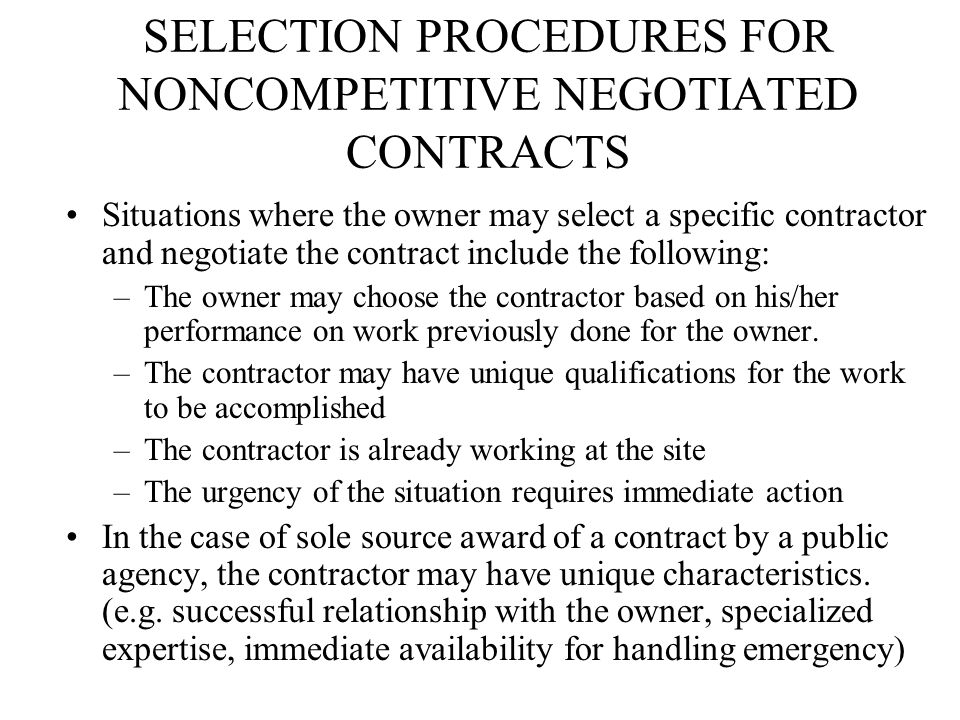 SELECTION PROCEDURES FOR NONCOMPETITIVE NEGOTIATED CONTRACTS