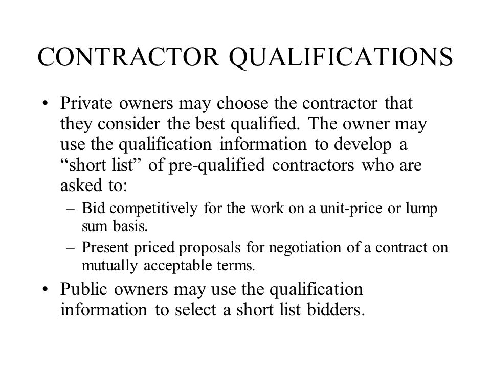 CONTRACTOR QUALIFICATIONS