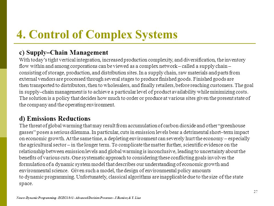 4. Control of Complex Systems
