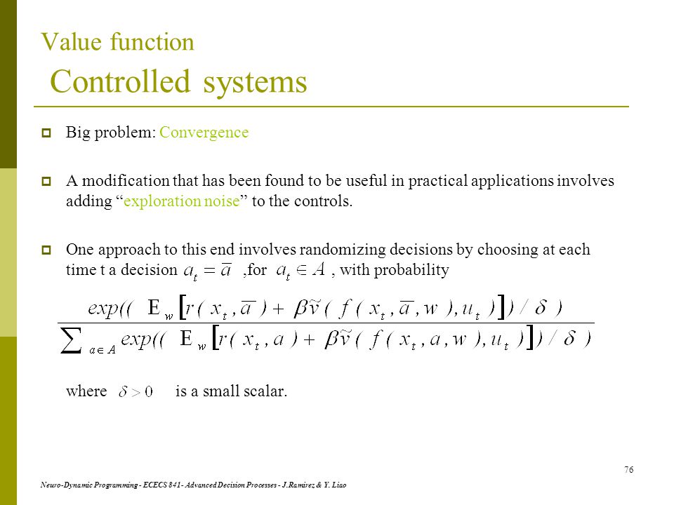 Value function Controlled systems