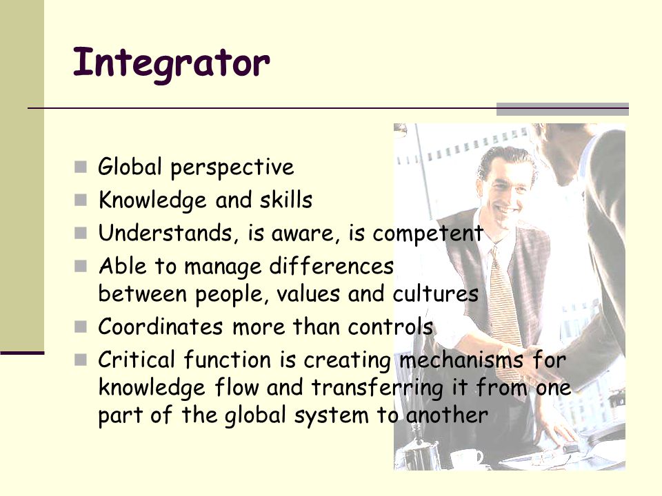 Integrator Global perspective Knowledge and skills