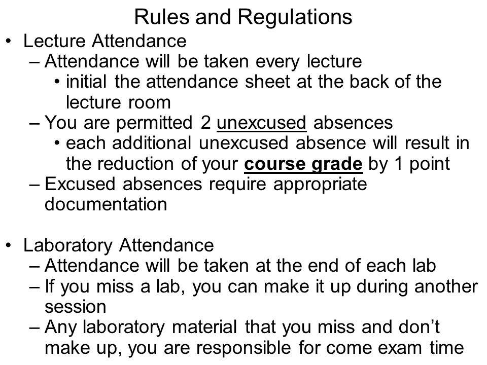 Rules and Regulations Lecture Attendance
