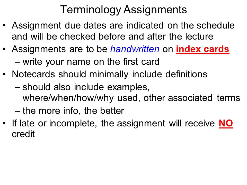 Terminology Assignments