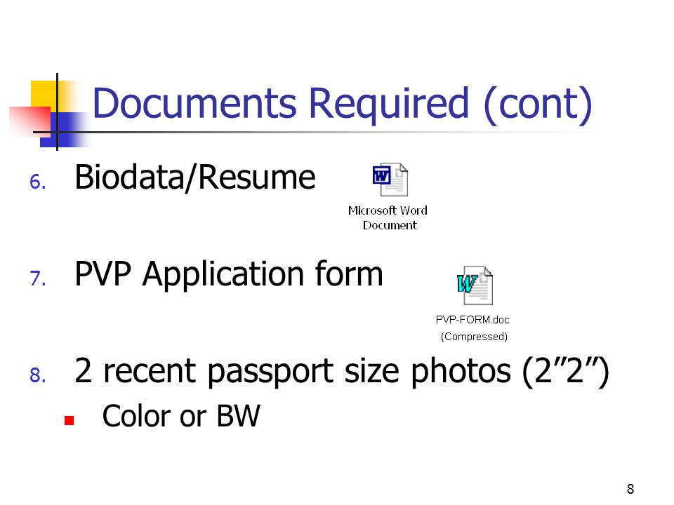 Documents Required (cont)