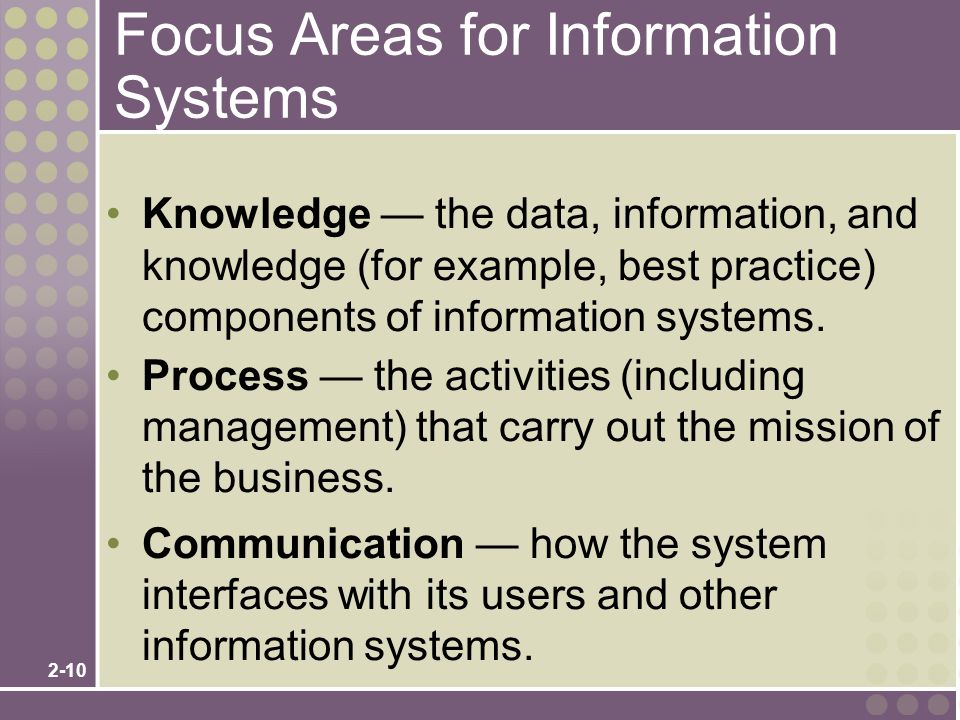 Focus Areas for Information Systems