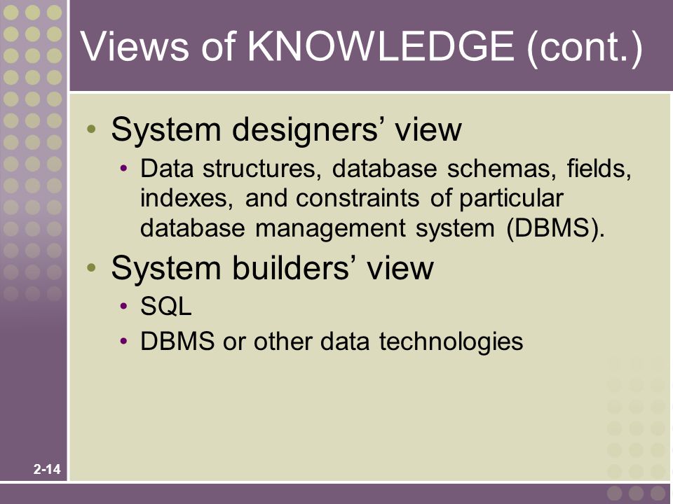 Views of KNOWLEDGE (cont.)