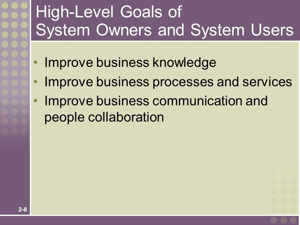 High-Level Goals of System Owners and System Users