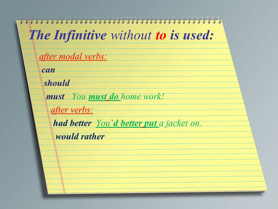 The Infinitive without to is used: