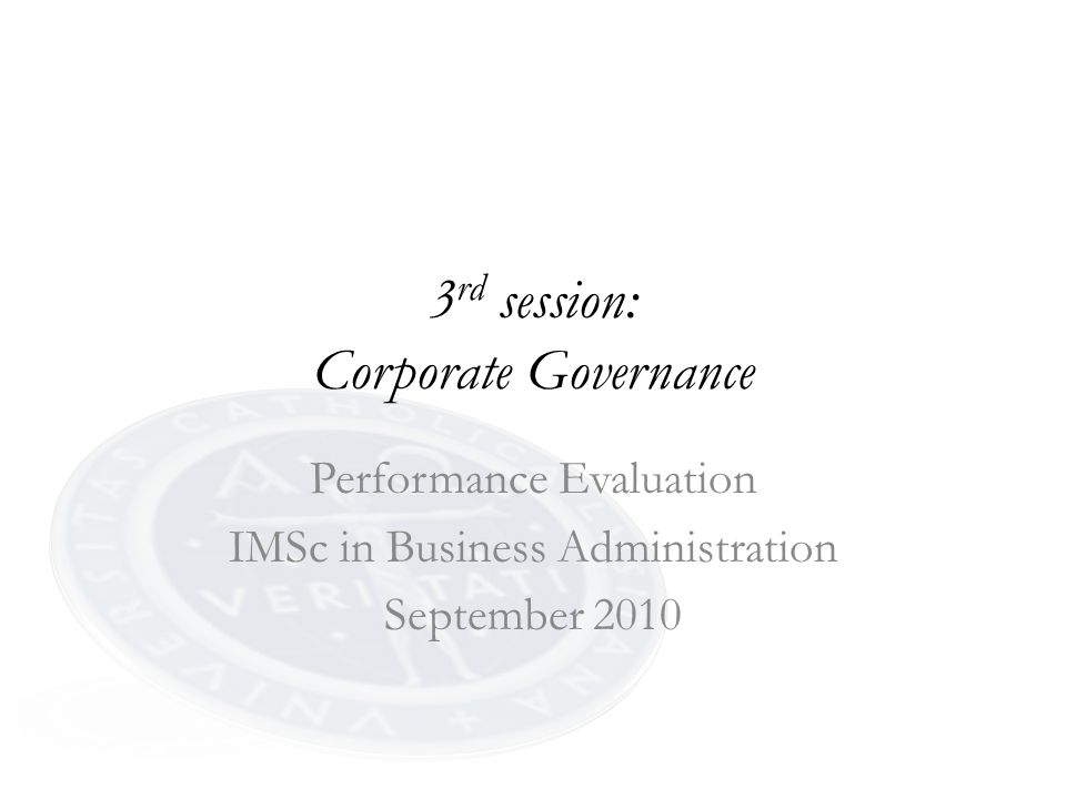 3rd session: Corporate Governance