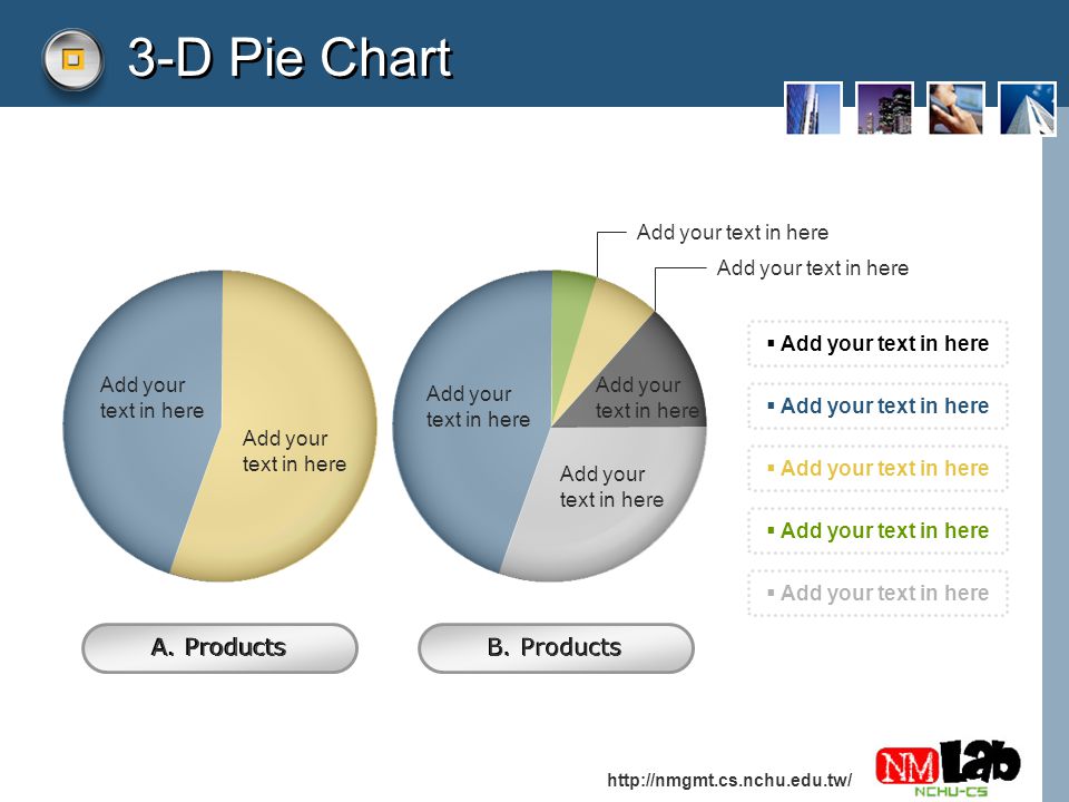 3-D Pie Chart A. Products B. Products Add your text in here
