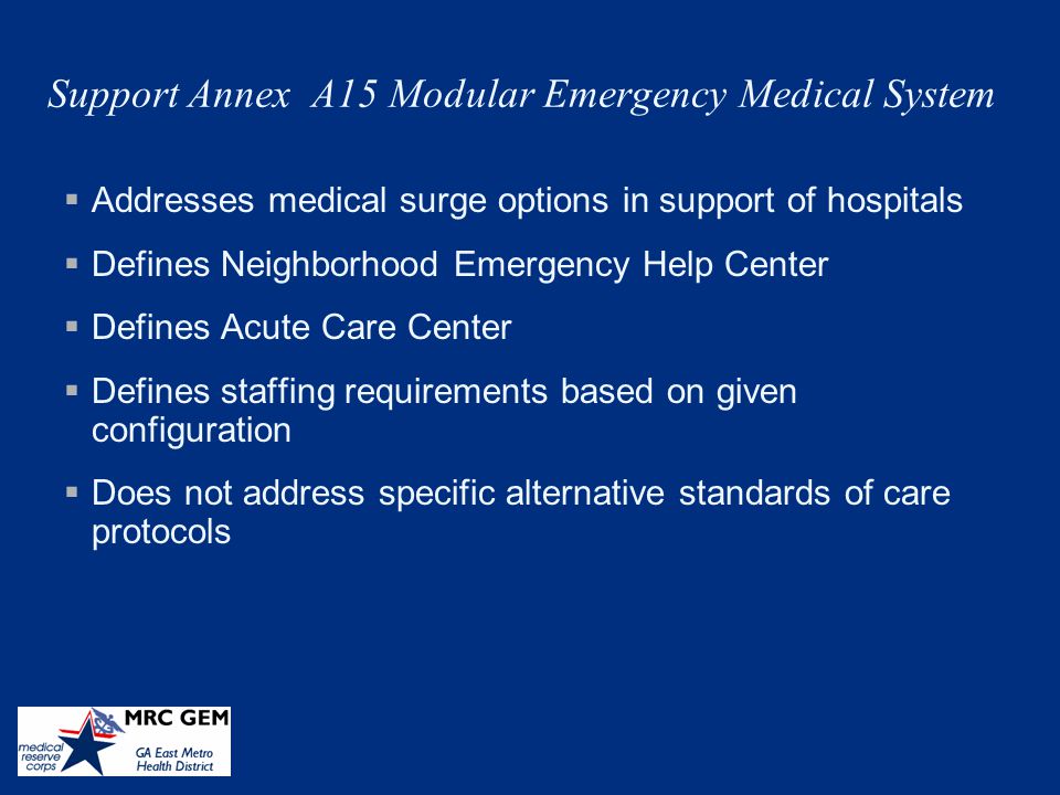 Support Annex A15 Modular Emergency Medical System