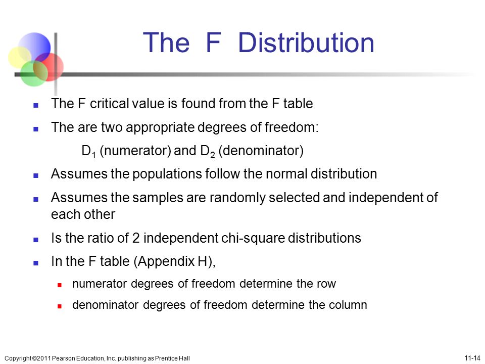 The F Distribution The F critical value is found from the F table