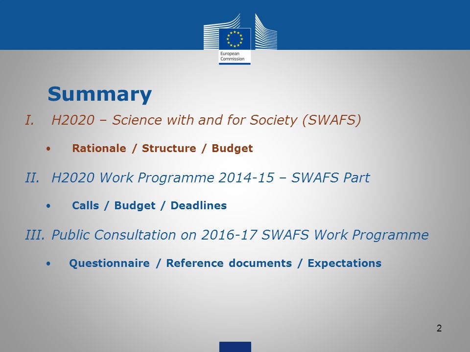 Summary H2020 – Science with and for Society (SWAFS)