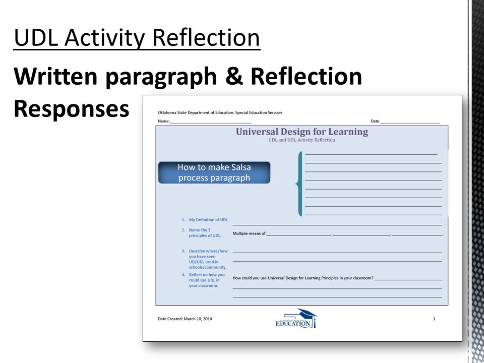 UDL Activity Reflection Written paragraph & Reflection Responses