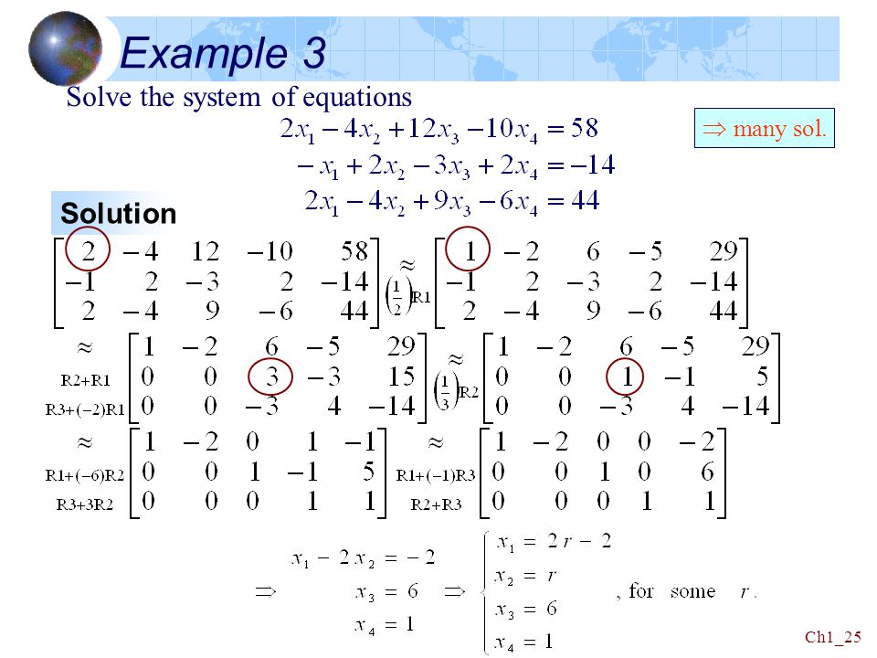 Example 3 Solve the system of equations  many sol. Solution