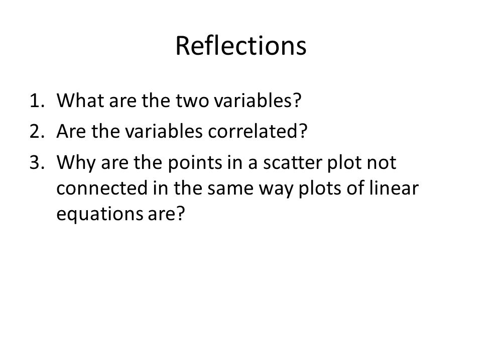 Reflections What are the two variables Are the variables correlated