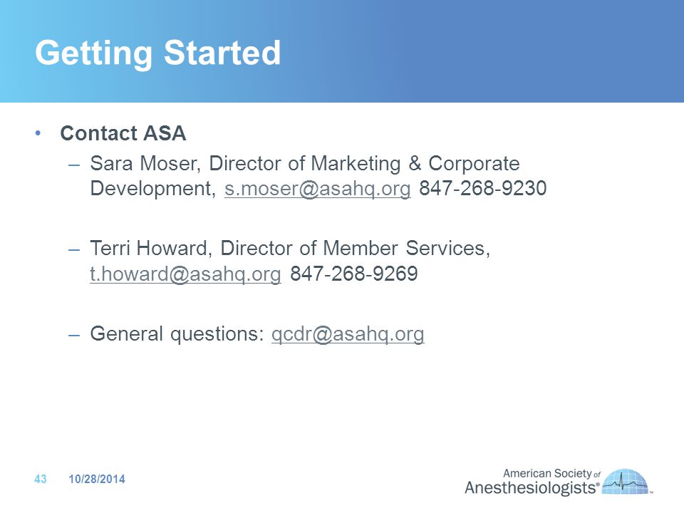 Getting Started Contact ASA