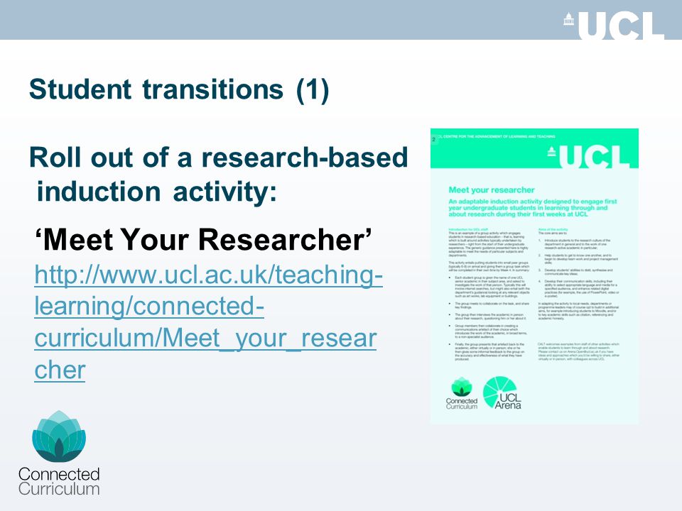 Student transitions (1) Roll out of a research-based induction activity: