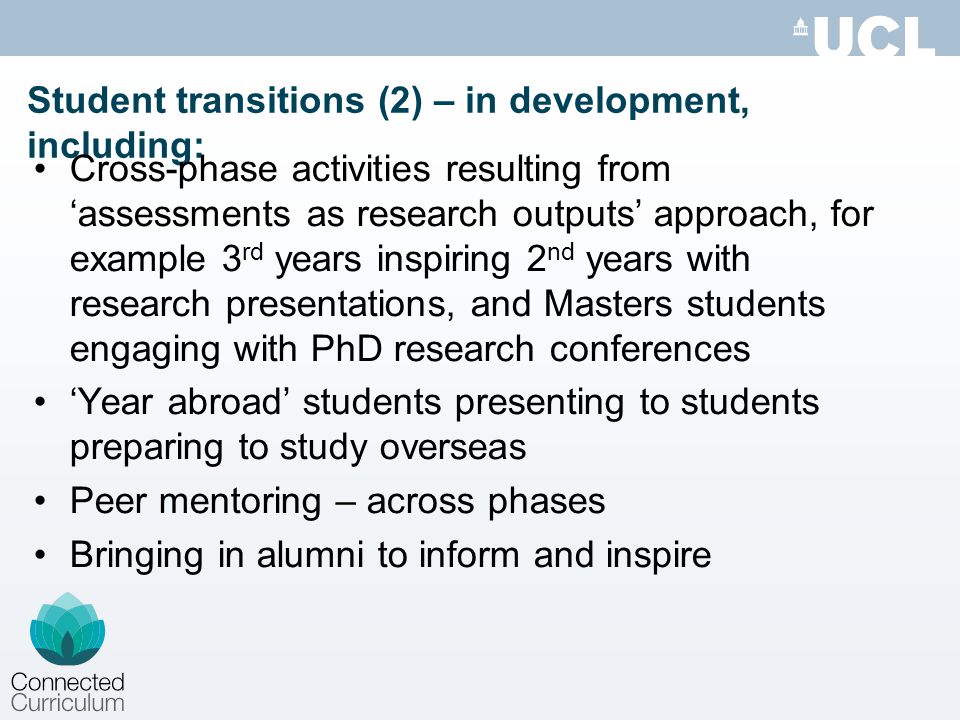 Student transitions (2) – in development, including: