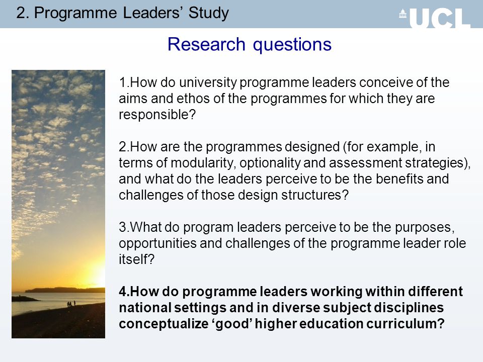 2. Programme Leaders’ Study