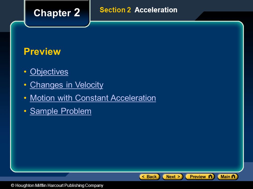 Chapter 2 Preview Objectives Changes in Velocity