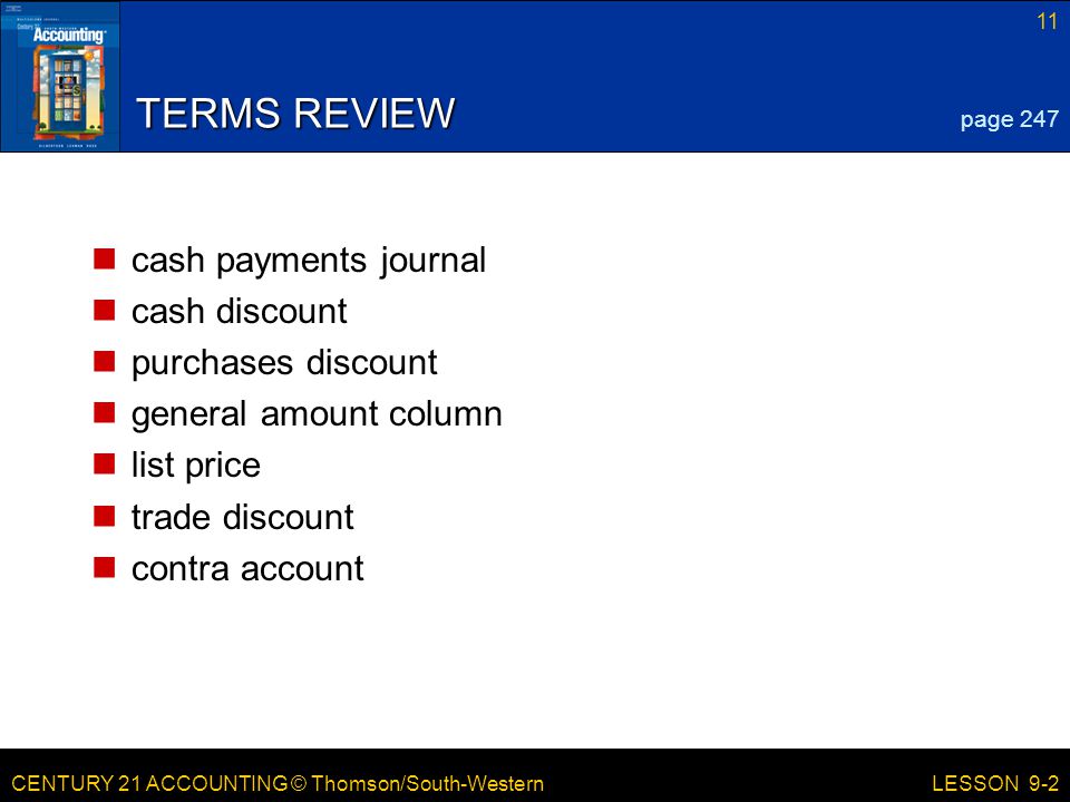 TERMS REVIEW cash payments journal cash discount purchases discount