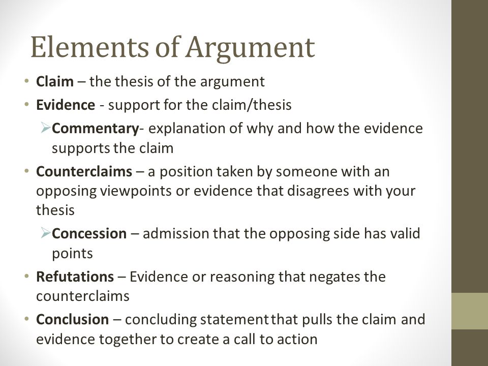 Elements of Argument Claim – the thesis of the argument