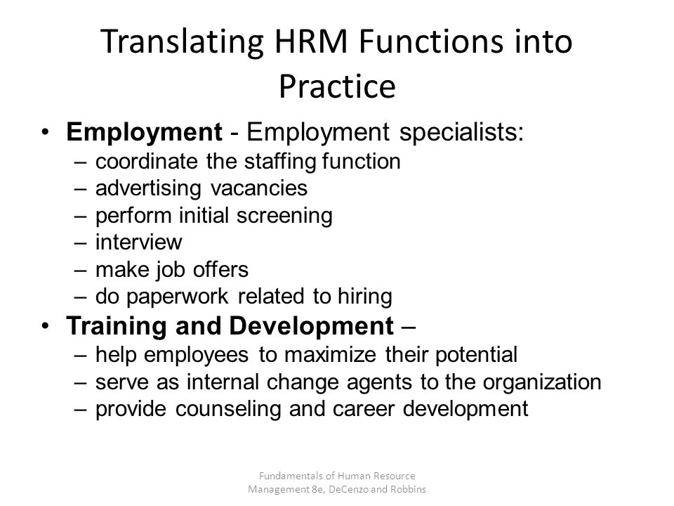 Translating HRM Functions into Practice