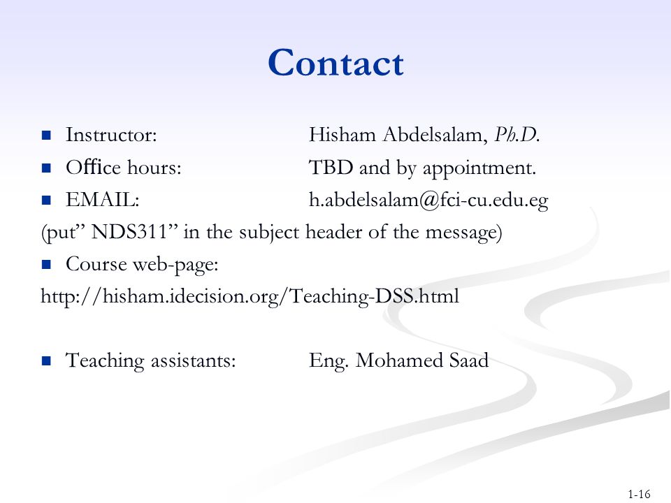 Contact Instructor: Hisham Abdelsalam, Ph.D.