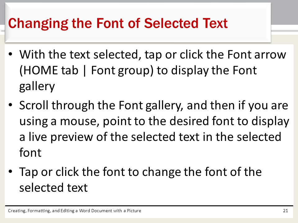 Changing the Font of Selected Text