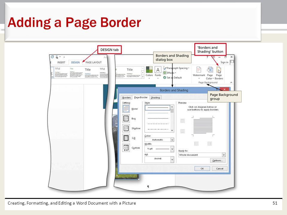 Adding a Page Border Creating, Formatting, and Editing a Word Document with a Picture