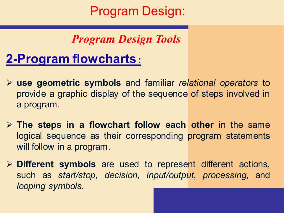 Program Design: 2-Program flowcharts : Program Design Tools