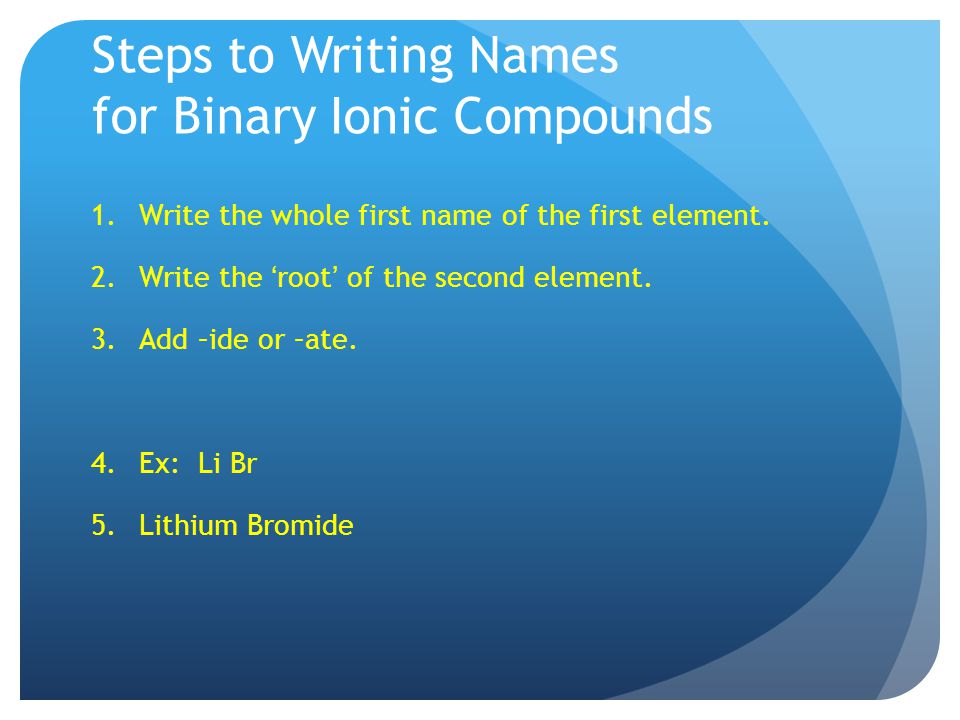 Steps to Writing Names for Binary Ionic Compounds