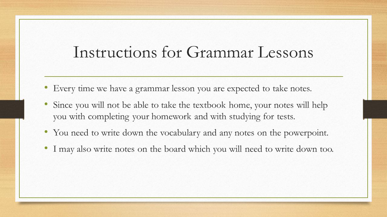 Instructions for Grammar Lessons