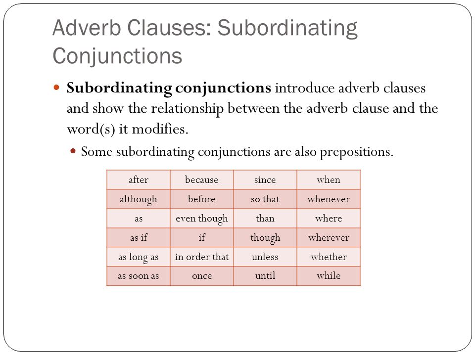 Adverb Clauses: Subordinating Conjunctions